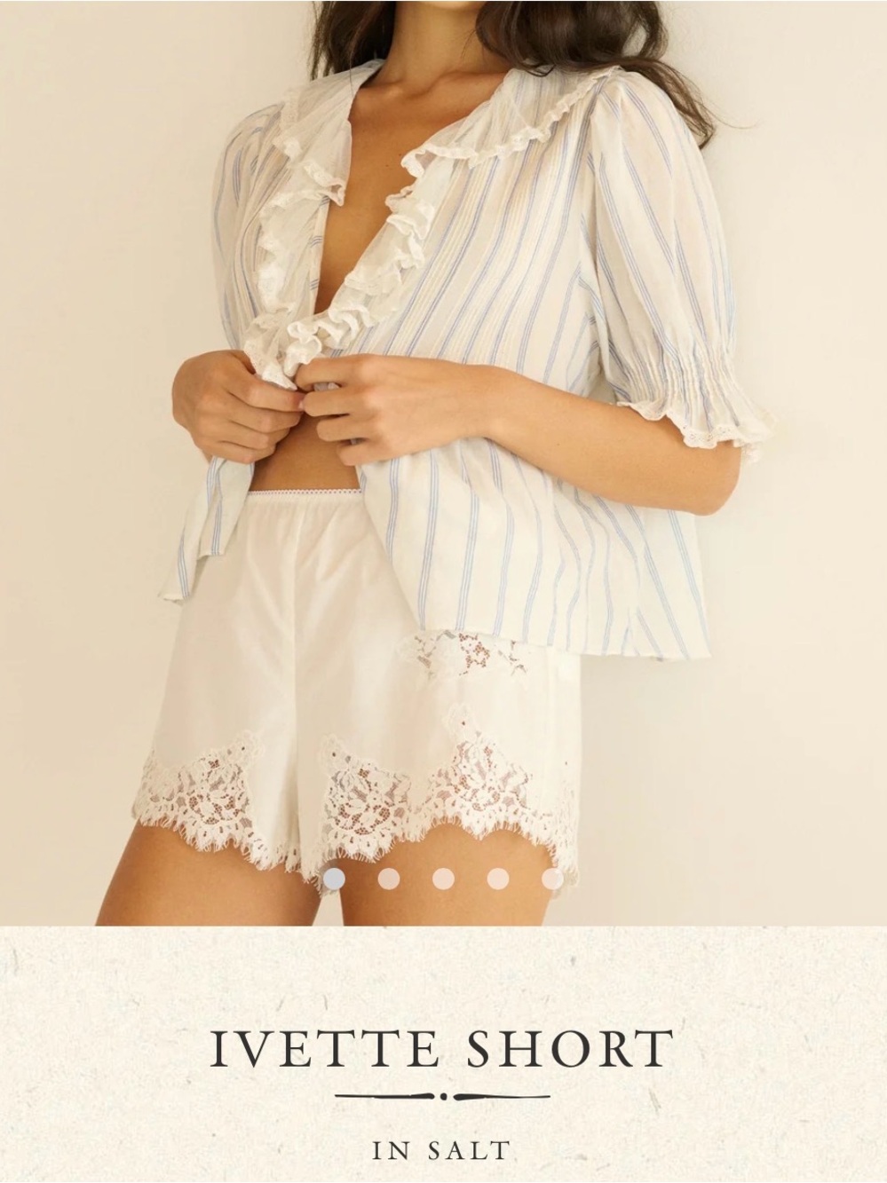 Doen Ivette Short in Salt — Cream Lace-Trim Sleep Shorts